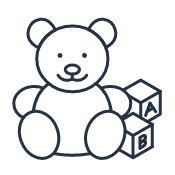 Kids quick link icon showing a teddy bear next to letter blocks