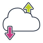 Stream and Download quick link icon showing cloud with arrows going up and down to depict downloading colorized to depict hover state